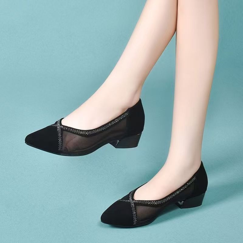 Women'S Fashion Shoes - 2025 Black Mesh New Pointed Fashion