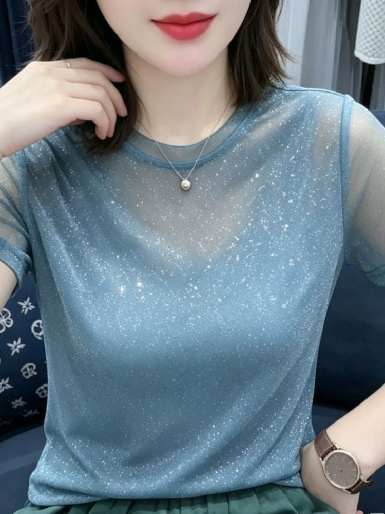 Women Fashion Over The Years - Shiny Lace Elastic Net Sleeveless round