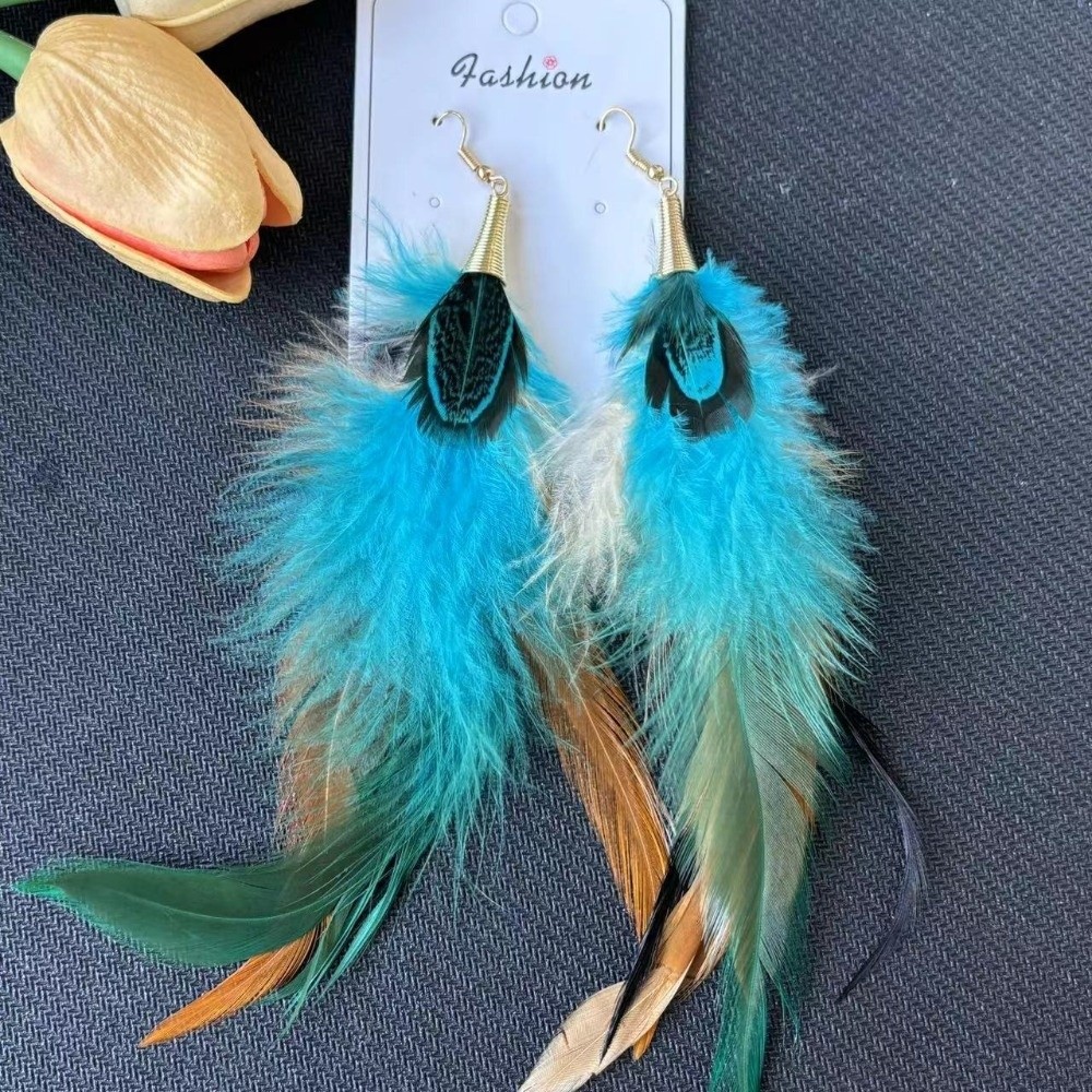 Boho Long Feather Dangle Earri - Women Fashion Photoshoot ulasan dan harga