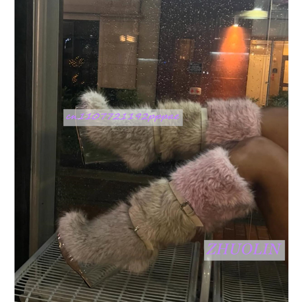 Winter Gradient Furry Transpar - Women'S Fashion Knee High Boots ulasan dan harga
