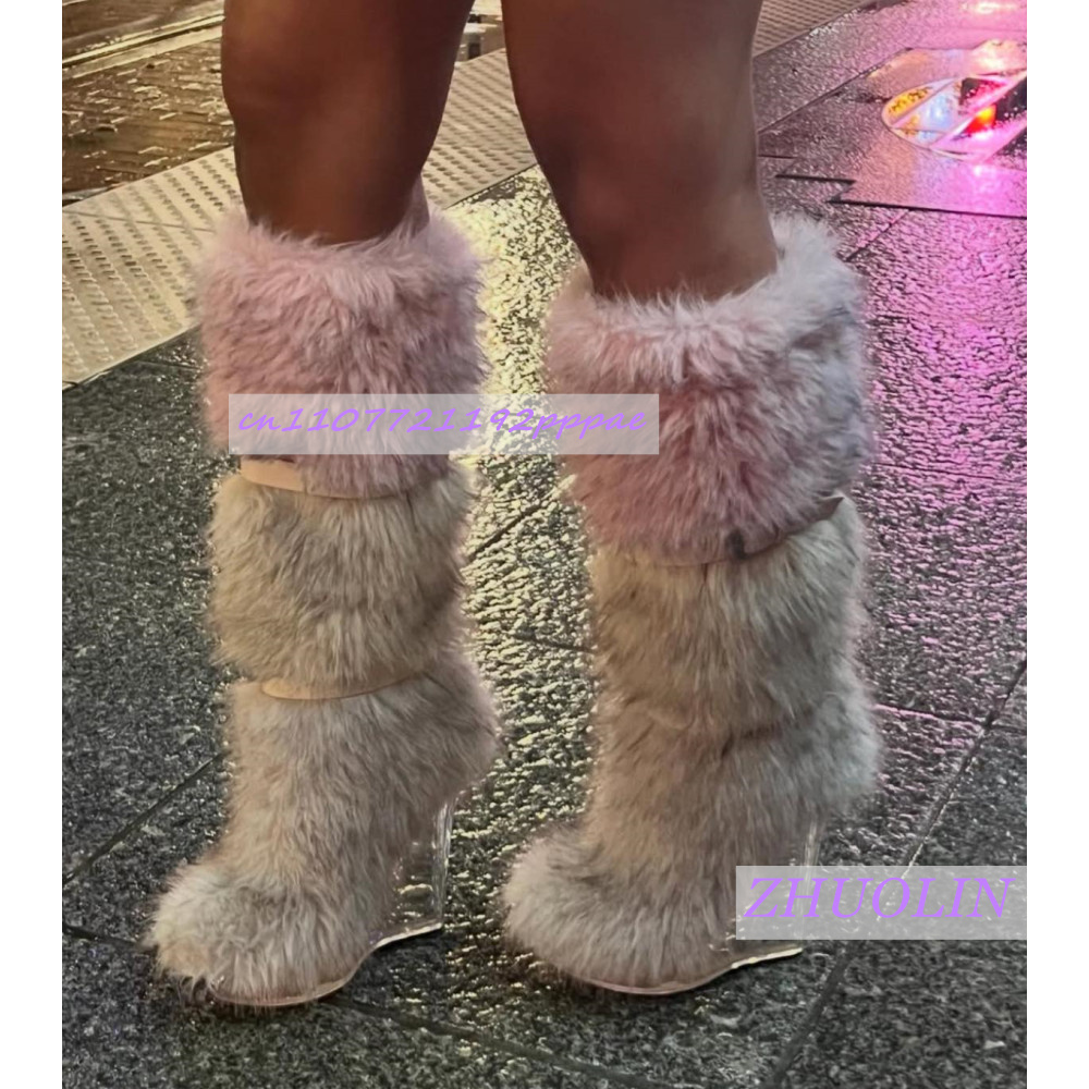 Winter Gradient Furry Transpar - Women'S Fashion Knee High Boots ulasan dan harga