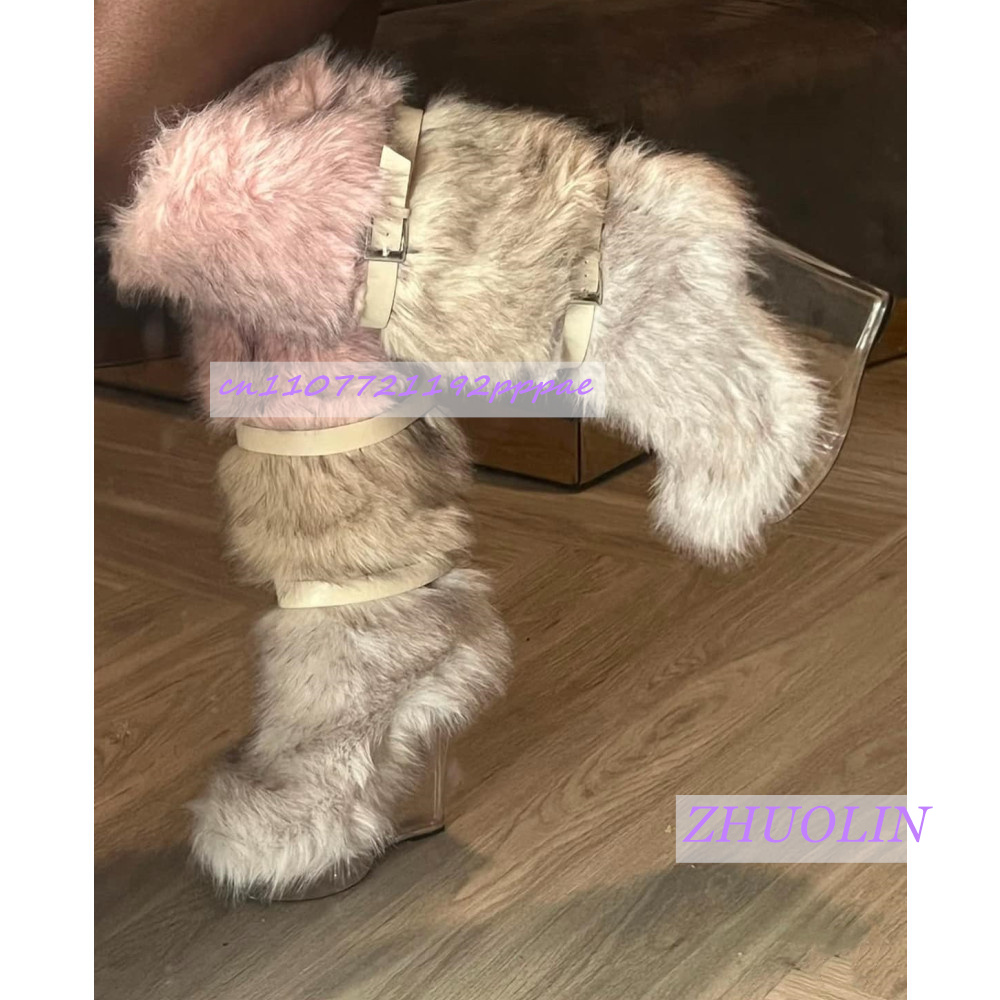 Winter Gradient Furry Transpar - Women'S Fashion Knee High Boots ulasan dan harga