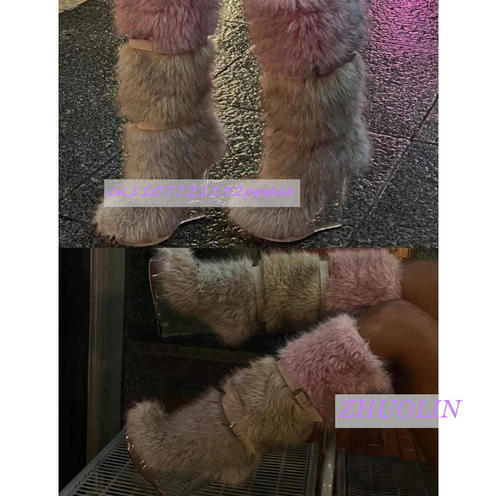 Winter Gradient Furry Transpar - Women'S Fashion Knee High Boots ulasan dan harga