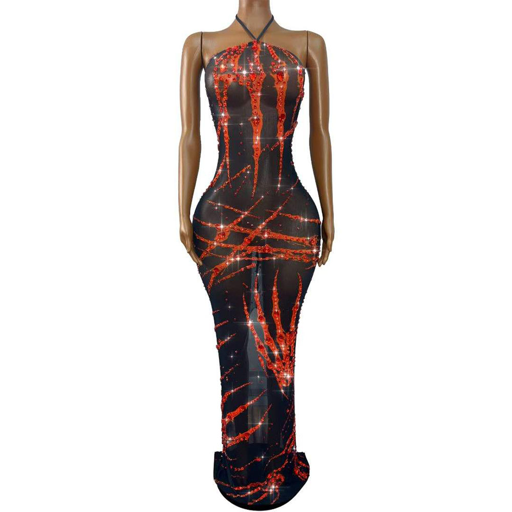 Sexy Shining Rhinestones Mesh  - Women Fashion Photoshoot ulasan dan harga