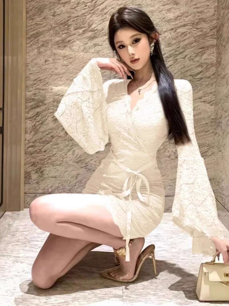 Sexy Lace Bell Sleeve Dress Wo - Women Fashion Dress Names ulasan dan harga