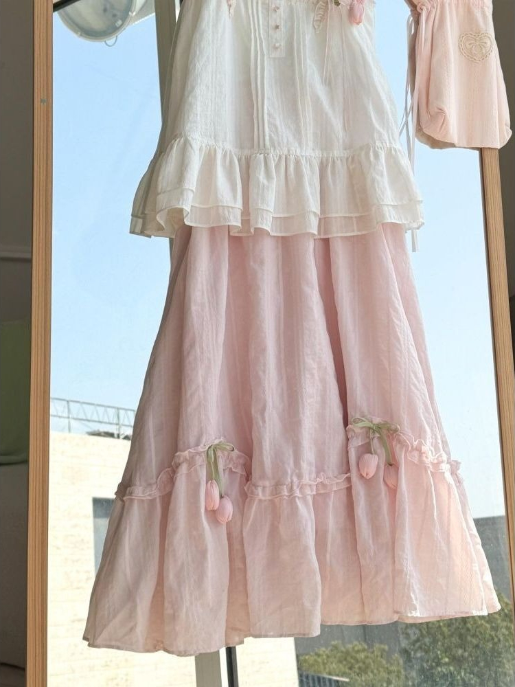 Sweet Kawaii Ruffle Trim Tulip - Lace Trim Cami ulasan dan harga